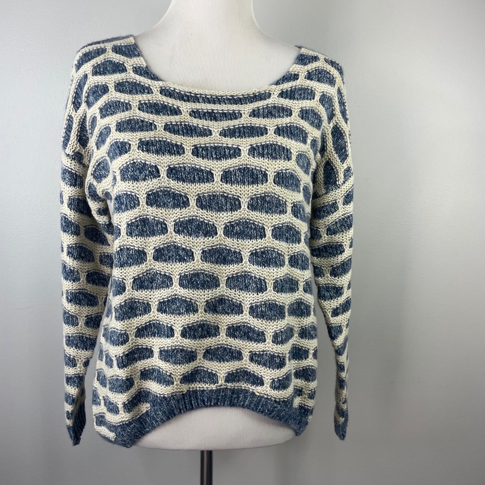 Elan Blue Cream Honeycomb‎ Knit High Low Sweater SWP1056 Women's L